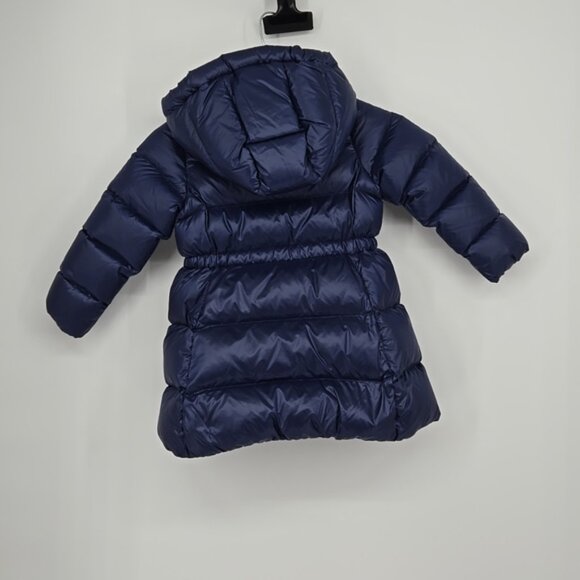 Polo Ralph Lauren Navy Puffer Water Resistant Down Long Coat Zip Snap Closure 4T - Picture 5 of 9
